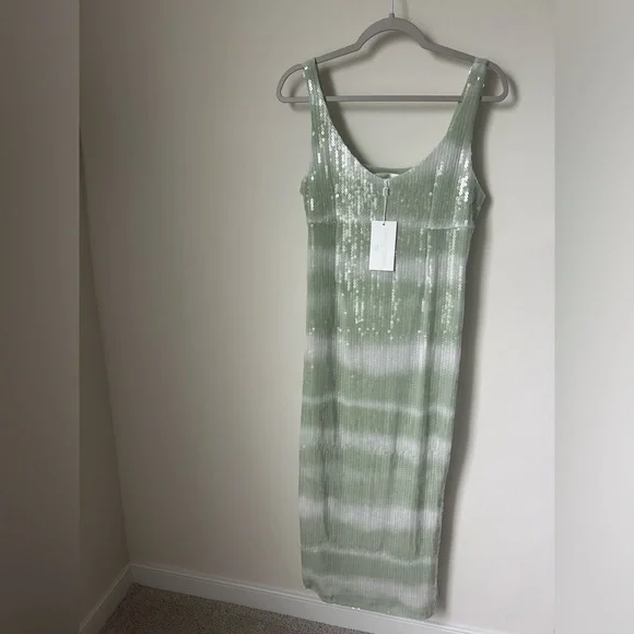 Caroline Constas | Dresses | Caroline Constas Green White Sequin Midi |  Poshmark